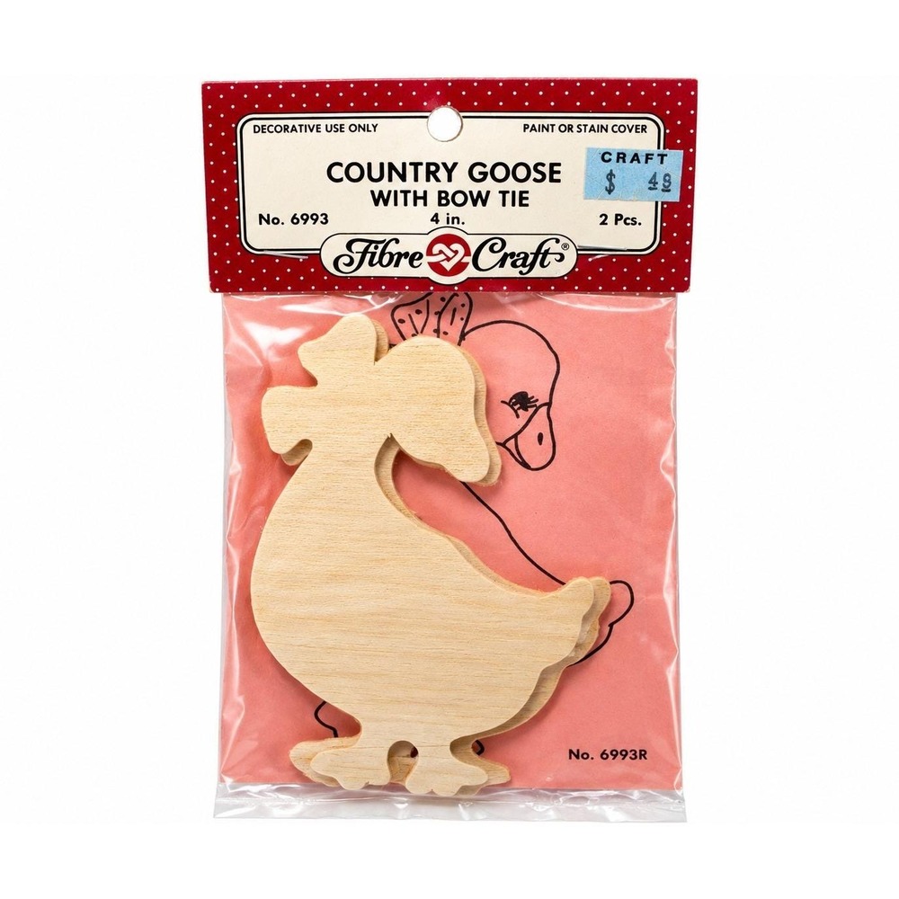 Fibre-Craft Country Goose Bow Tie 4" Wood Craft Kit No 6993 NOS 2 Pc Vintage